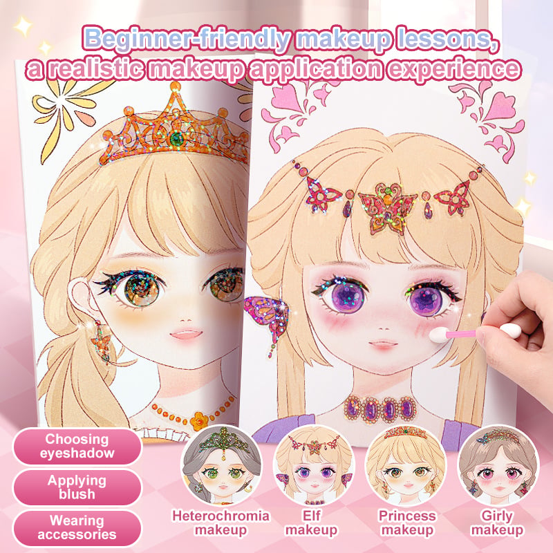 JSR Special Diamond Painting & Princess Book Makeup Craft Kits: Creative Art Books & Paper Play Set for Girls, Easter Handmade Gifts