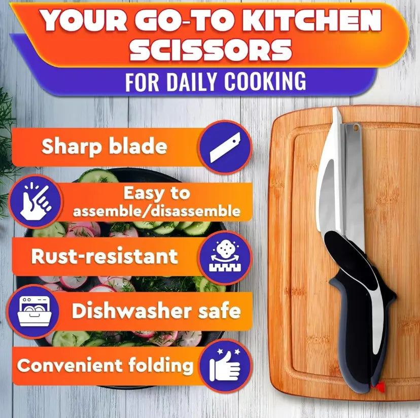 2-in-1 Kitchen Scissors with Cutting Board, Stainless Steel Food Shears