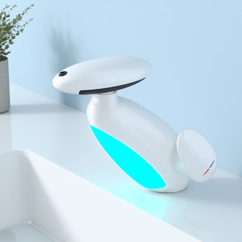 LED Bathroom Faucet with Multicolor Light, 360° Swivel & Pull-Out Spout, 4 Spray Modes