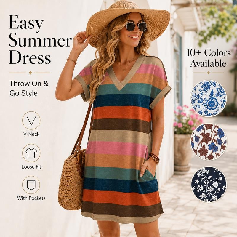 🎁48% OFF💥Women's Summer Casual V-Neck T-Shirt Dress