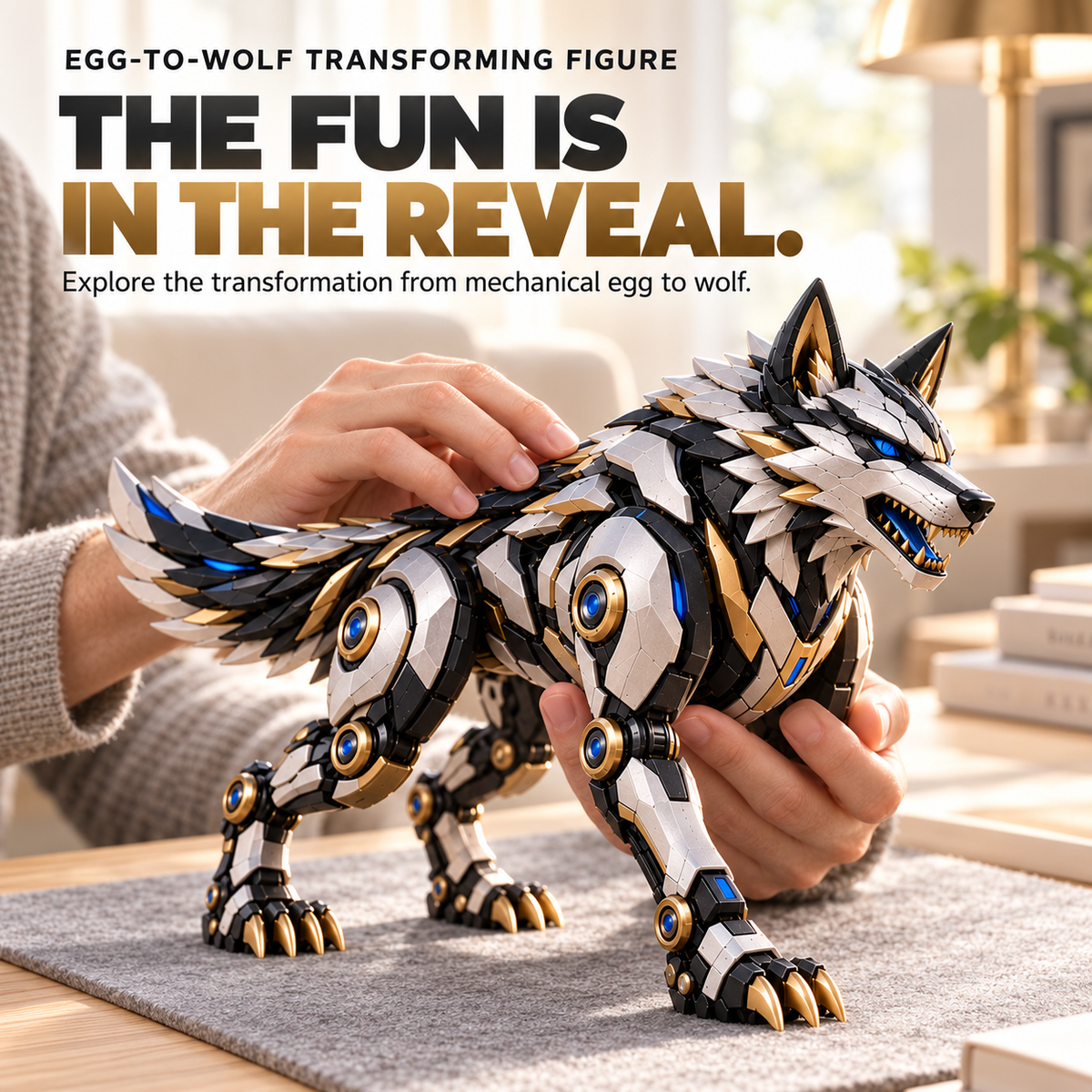 🐺 2-in-1 Egg-to-Wolf Transforming Figure | Mechanical Wolf Display & Gift 🎁