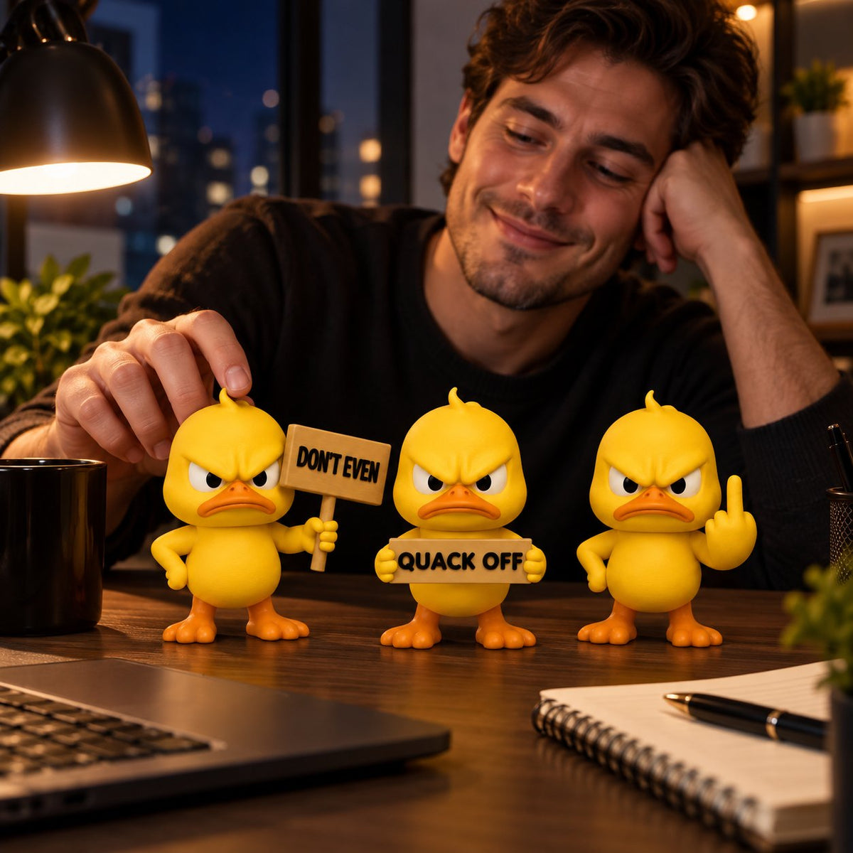 Quacko Angry Duck Collection – Sarcastic Desk Figurines, Funny Decor for Office Workspace & Home Shelves