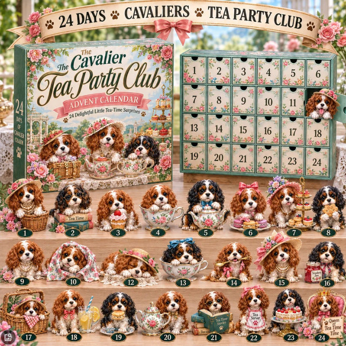 CHRISTMAS KICKOFF 49% OFF - 2026 The Cavalier Tea Party Club Advent Calendar - 24‑Day Festive Countdown, Victorian Tea Time Themed Cavalier Collectible Miniatures Blind Box - Gift For Tea & Dog Lovers