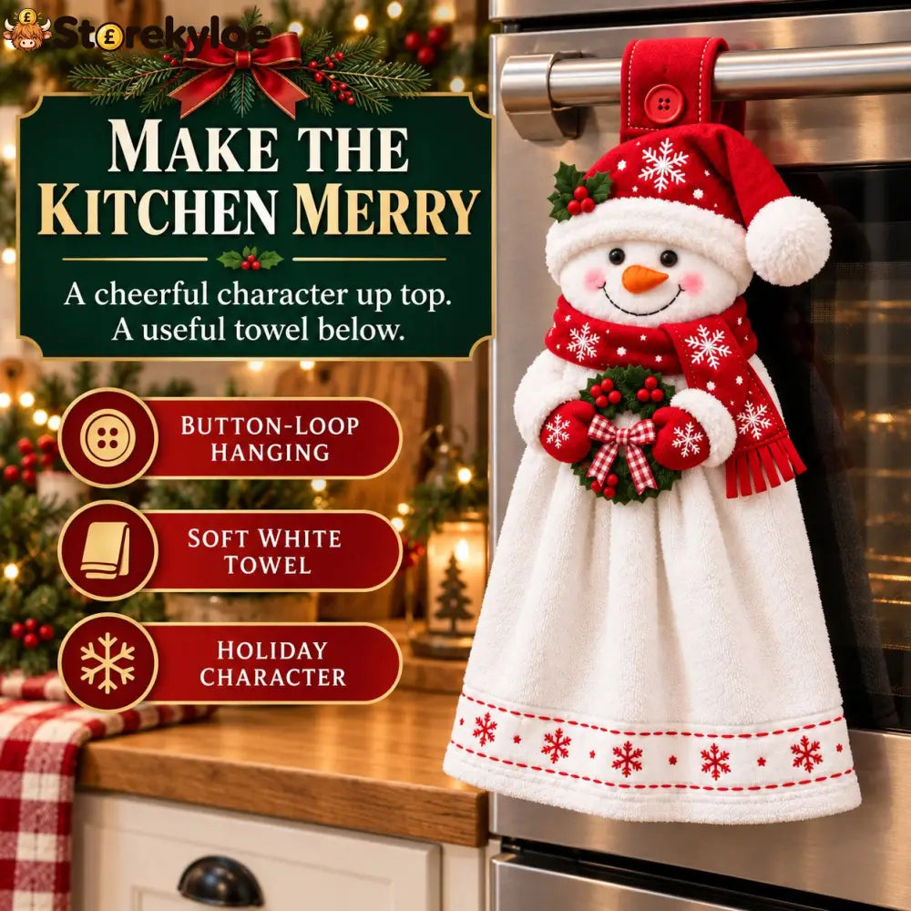 🎄 Christmas Hanging Hand Towel | Button-On Loop Keeps It Within Reach