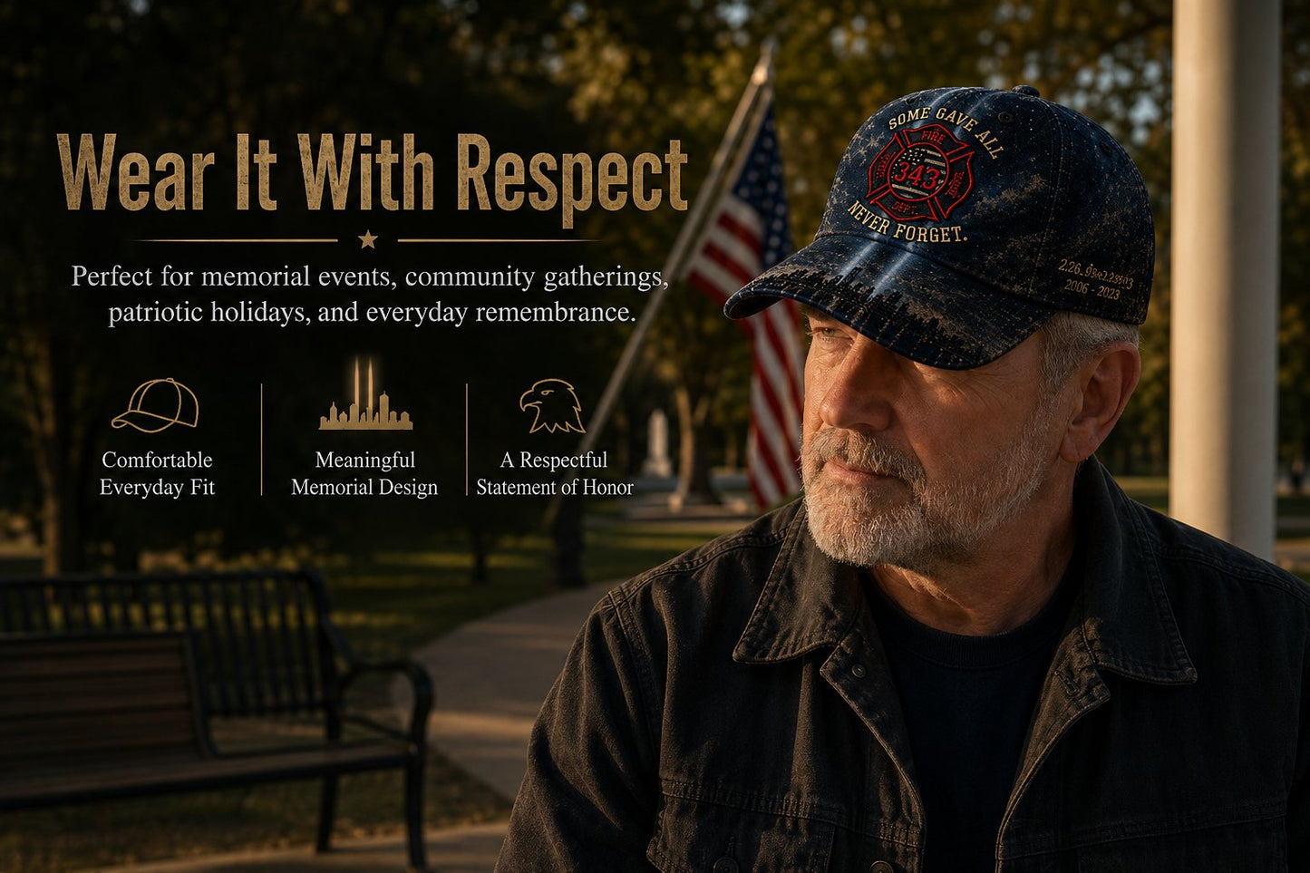 🔥Last Day 49% OFF – Never Forget 343 Memorial Cap – Embroidered Tribute Design🧢(Breathable & Lightweight Comfort & Unisex Fit)