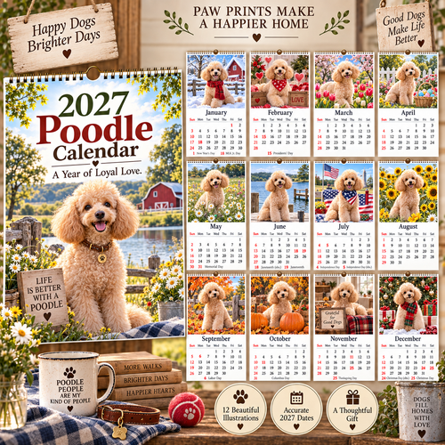 📅 2027 Poodle Calendar｜A4 Hanging Calendar