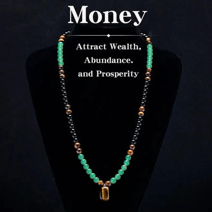 Prosperity Crystal Necklace with Tiger Eye Pendant