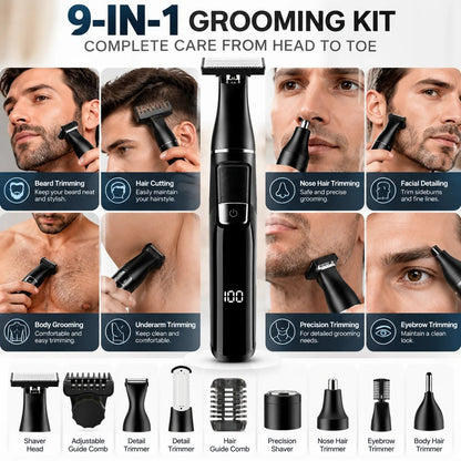 🪒 9-in-1 Electric Grooming Kit For Men – Complete Beard, Hair & Body Trimmer