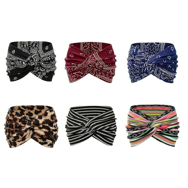 Bohemian-style hairband with a paisley print, wide elasticated hairband
