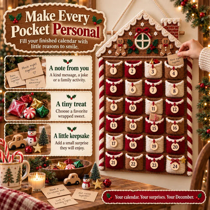 ⏳ 🧶 DIY Crochet Advent Calendar Kit | 24 Refillable Pockets, 4 Christmas Characters & Complete Crochet Materials 🎄