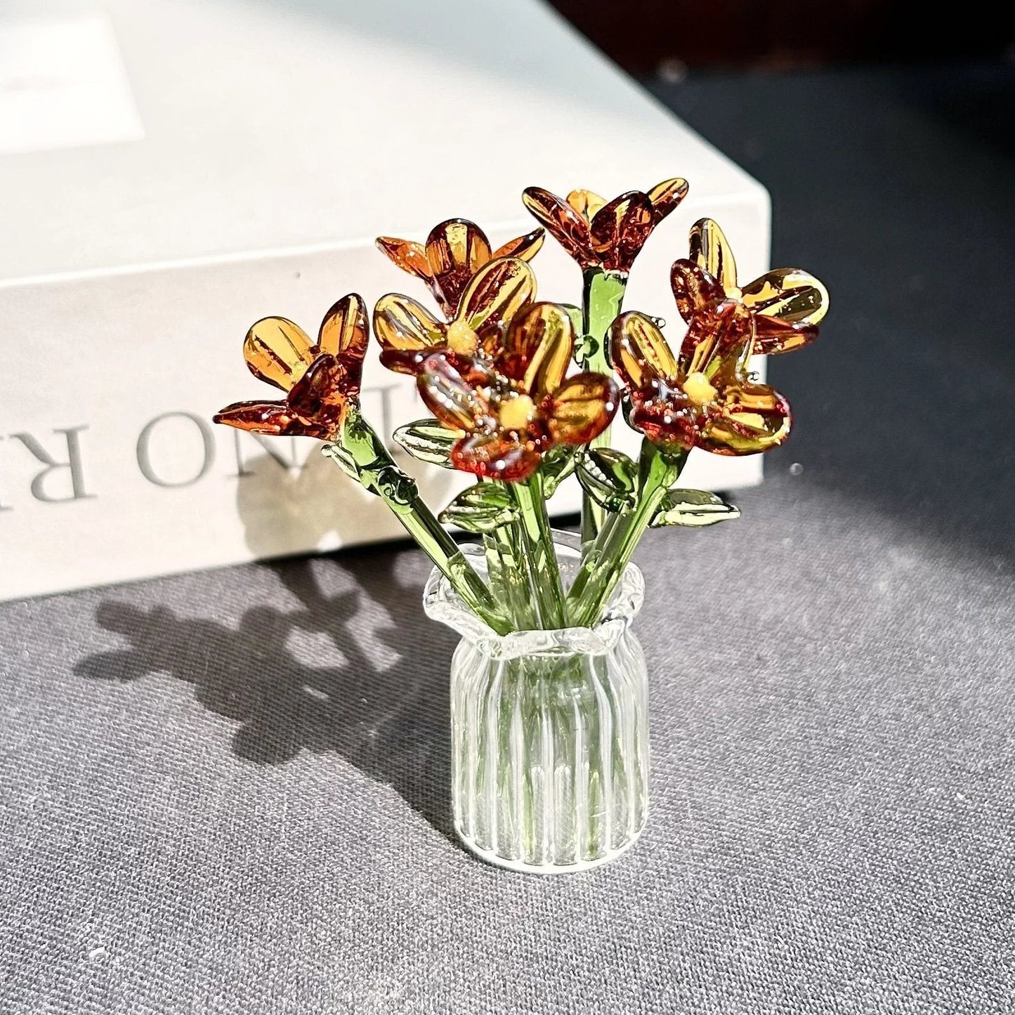 Mini Glass Flower Ornament Crafts Artificial Flower Floral Figurine