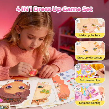 JSR Special Diamond Painting & Princess Book Makeup Craft Kits: Creative Art Books & Paper Play Set for Girls, Easter Handmade Gifts