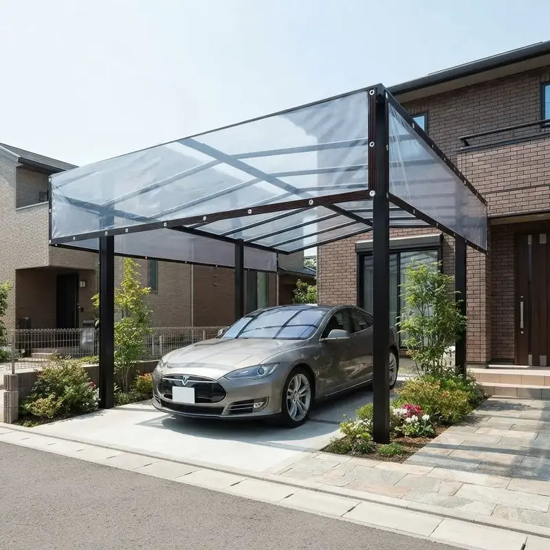 Transparent PE tarp covering outdoor area