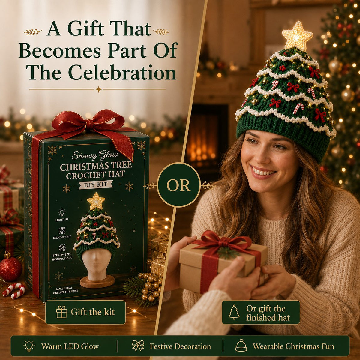 🎄Complete Light-Up Christmas Tree Crochet Hat DIY Kit