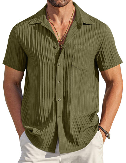 🏆Flash Sale⚡ 50K+ SOLD! Almost Gone-💥Men's Casual Button Down Shirts Short Sleeve Textured Summer Beach Shirt with Pocket