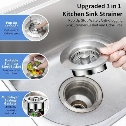 Upgraded 3 in 1 Kitchen Sink Drain Strainer