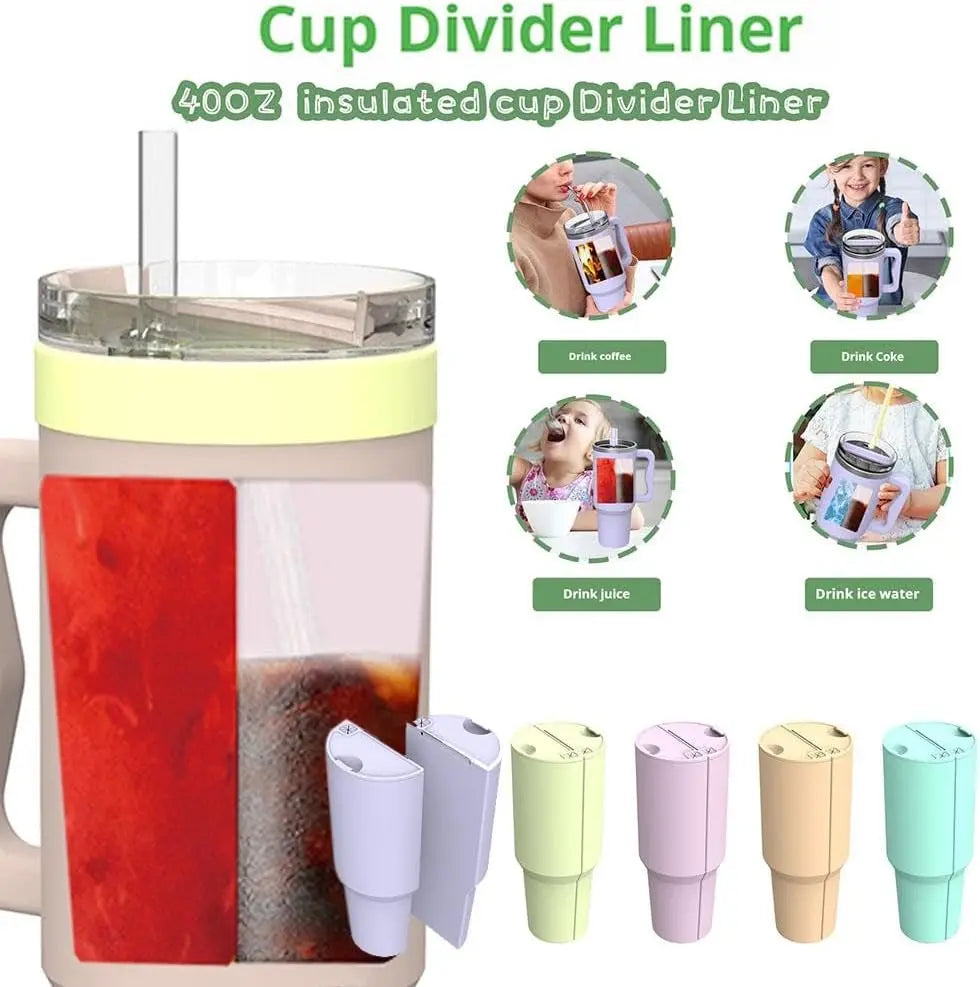 2-in-1 Drink Separator Silicone Liner for Stanley Cup 40 oz, Inner Cup Section Tray for Stanley Cup Dual-Sided Drink, Reusable Cup Divider for Coffee, Juice, Cocktails, Whiskey