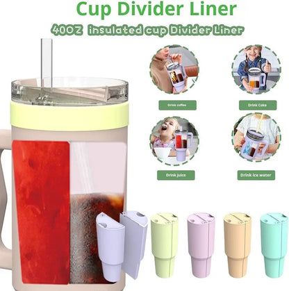 2-in-1 Drink Separator Silicone Liner for Stanley Cup 40 oz, Inner Cup Section Tray for Stanley Cup Dual-Sided Drink, Reusable Cup Divider for Coffee, Juice, Cocktails, Whiskey