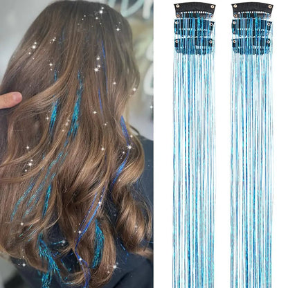 ✨ Clip in Hair Tinsel 24 Inch | 6 Pcs Glitter Fairy Hair Extensions 🥳