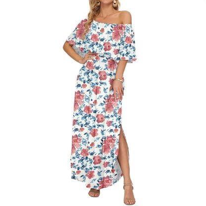 🔥Women's Off The Shoulder Dress Wedding Guest Dress Summer Casual Long Ruffle Party Side Split Beach Maxi Dresses
