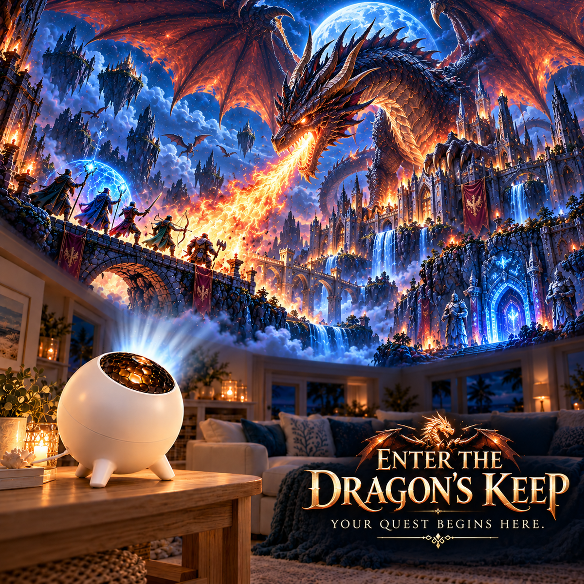 🐉 Dragon's Keep Fantasy Ceiling Projector | Magical Dragon & Castle Light