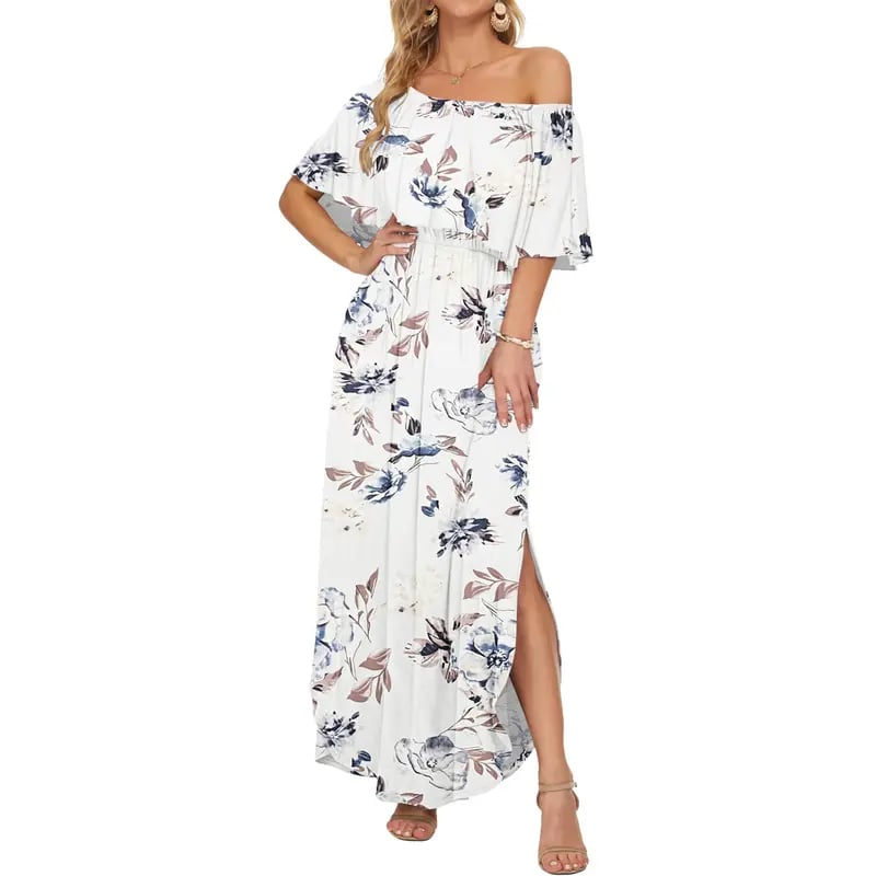 🔥Women's Off The Shoulder Dress Wedding Guest Dress Summer Casual Long Ruffle Party Side Split Beach Maxi Dresses