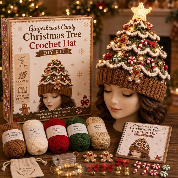 🎄Complete Light-Up Christmas Tree Crochet Hat DIY Kit