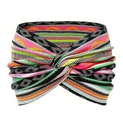 Bohemian-style hairband with a paisley print, wide elasticated hairband