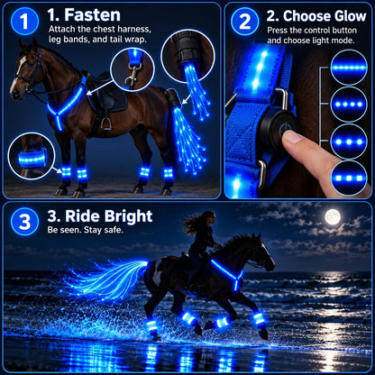 🐎Horse LED Night Glow Protection Gear 6-Piece Full Set