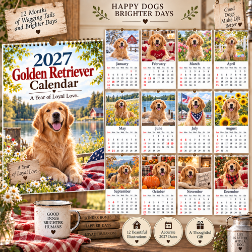 📅 2027 Golden Retriever Calendar｜A4 Hanging Calendar
