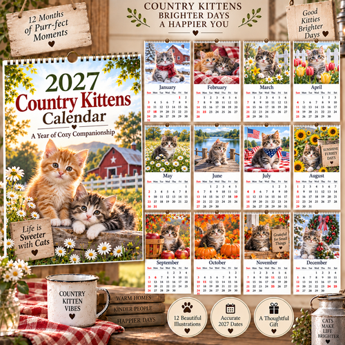 📅 2027 Country Kittens Calendar｜A4 Hanging Calendar