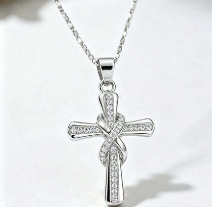 ⏳Limited-time 48% off⏰Women's Sparkling Twisted Knot Cross Pendant Necklace✝️📿