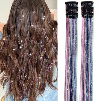 ✨ Clip in Hair Tinsel 24 Inch | 6 Pcs Glitter Fairy Hair Extensions 🥳