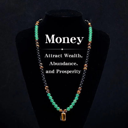 Prosperity Crystal Necklace with Tiger Eye Pendant