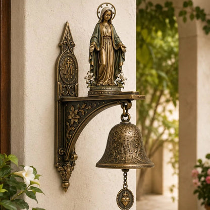 🙏 Our Lady of Grace Bronze Miraculous Medal Wall Bell | Catholic Religious Home & Garden Decor✨