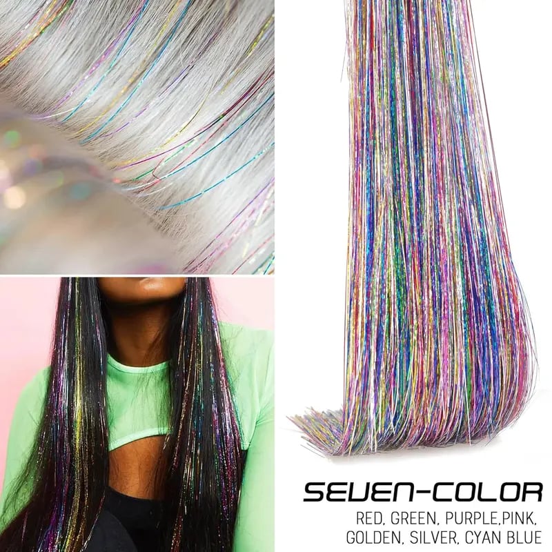 ✨ Clip in Hair Tinsel 24 Inch | 6 Pcs Glitter Fairy Hair Extensions 🥳