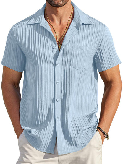 🏆Flash Sale⚡ 50K+ SOLD! Almost Gone-💥Men's Casual Button Down Shirts Short Sleeve Textured Summer Beach Shirt with Pocket