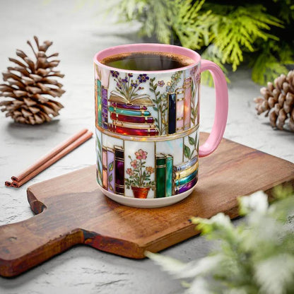 ☕📚Stained-Glass Ceramic Mug- Book Lover Gift, Floral Bookshelf Mug, Coffee & Tea Cup🌈(Buy 2 Free Shipping)