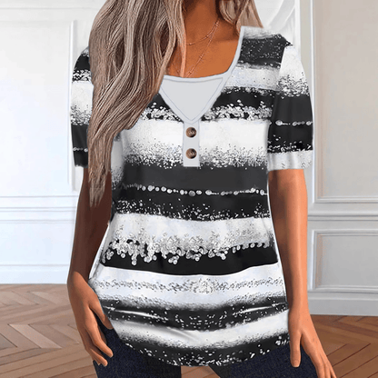 Faux Two-Piece Striped Top – Henley, Casual