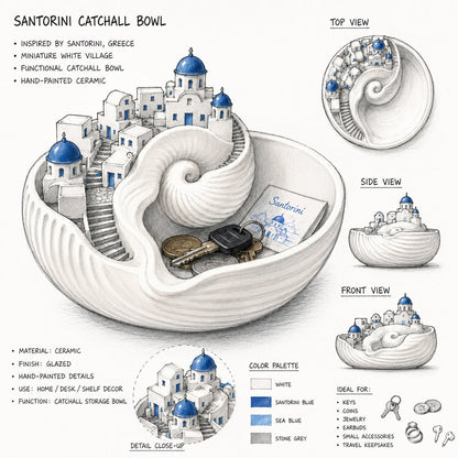 🔥Last Day 50% OFF – 🌊 Hand-Painted Santorini Catchall Bowl | Limited Coastal Decor ✨