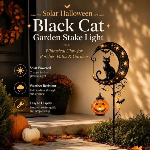 (🎁Halloween Early Bird Special Sale 49% OFF)🎃🐈🌙Pumpkin Moon Garden Stake Light