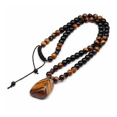 Men's Natural Tiger's‑Eye Beaded Necklace