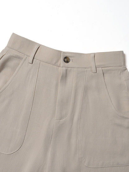 Women's Cotton Linen Palazzo Pants Summer Flowy Wide Straight Leg Beach Trousers With Pocket Casual Solid Color Soft Elastic High Waist Lounge Pants