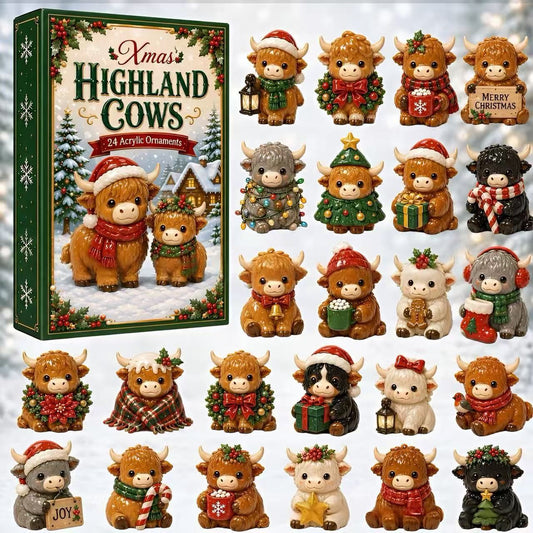 CHRISTMAS KICKOFF 49% OFF - 2026 Christmas Highland Cows Advent Calendar - Festive 24‑Day Countdown, Highland Cow Themed Collectible Miniatures Blind Box - Gift For Cow Lovers