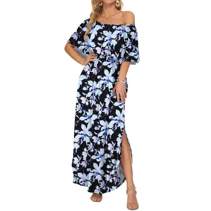 🔥Women's Off The Shoulder Dress Wedding Guest Dress Summer Casual Long Ruffle Party Side Split Beach Maxi Dresses