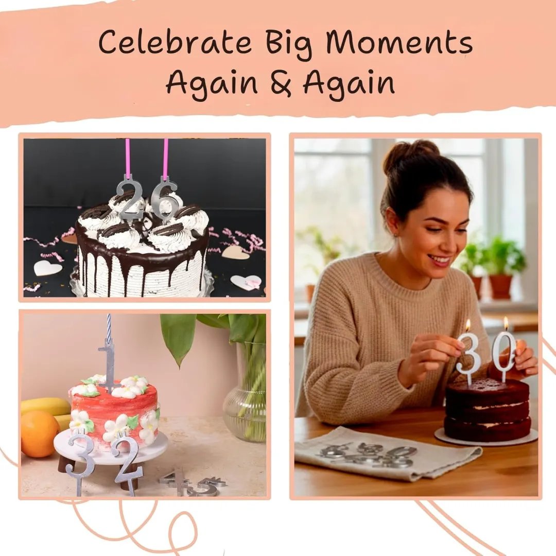 🔥LAST DAY 49% OFF - 🍾Numbered Aluminum Birthday Cake Candle Holder Set 🎂
