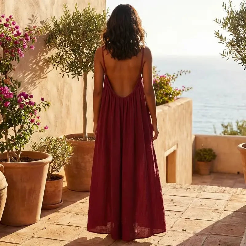 💃Women's Solid Color Backless Cami Dress💕