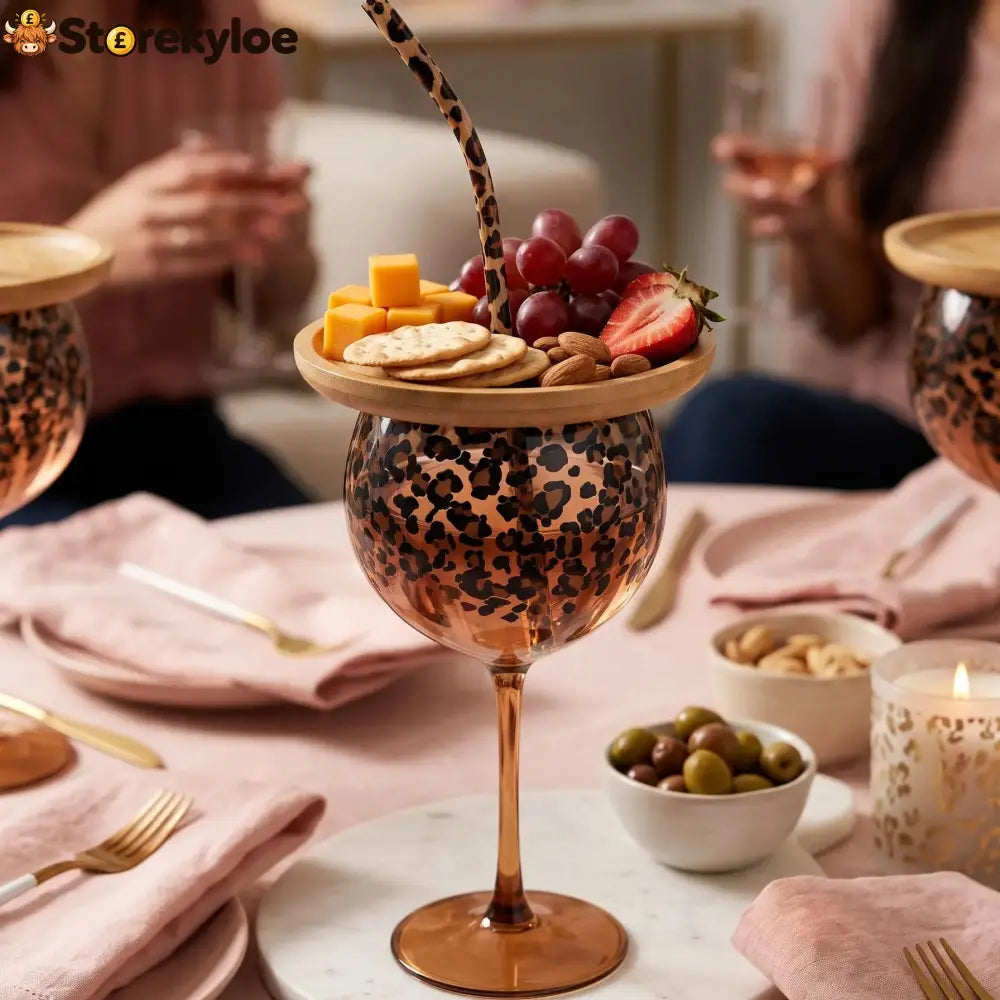 📍Leopard Print Wine Glass & Snack Charcuterie Set