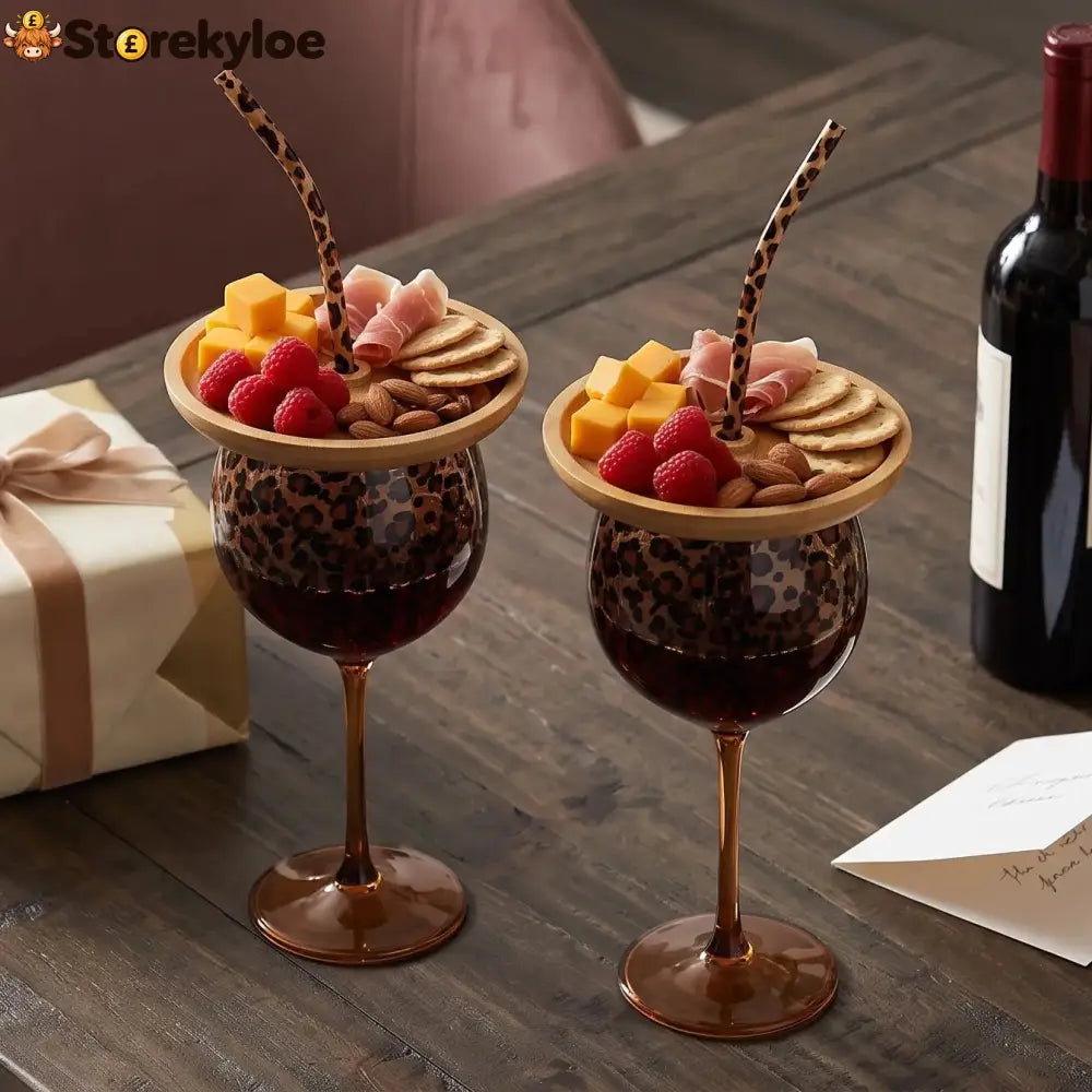 📍Leopard Print Wine Glass & Snack Charcuterie Set