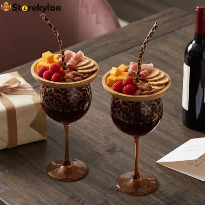📍Leopard Print Wine Glass & Snack Charcuterie Set